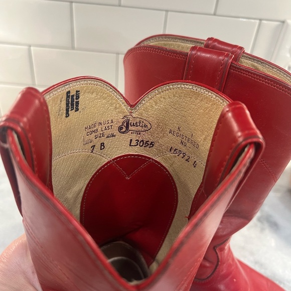 Justin L3055 Womens 7 B Red Leather Round Toe Ropers Western Cowboy Boots - Picture 6 of 8